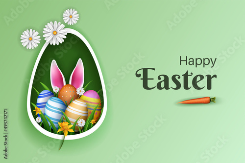 easter banner template illustration with easter eggs and flowers