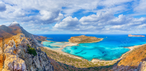 Amazing landscape with Balos Lagoon beach and Gramvousa island on Crete, Greece photo