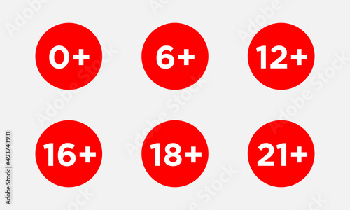 Set marks age limit sing restriction. Vector icons for children censoring content.
