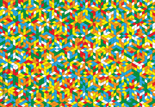Magic cube pattern seamless design. Color block puzzle vector background.