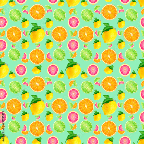 Fruits citrus pattern. Painted in watercolor.Decoration fabric, scrap paper, napkins, bags,wallpaper.