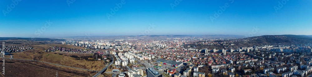 Panoramic aerial landscape of Targu Mures city - Romania 19.Mar.2022 