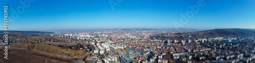 Fototapeta Naklejka Na Ścianę i Meble -  Panoramic aerial landscape of Targu Mures city - Romania 19.Mar.2022 