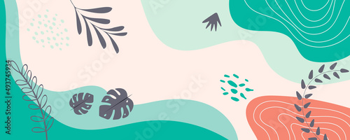 Minimal long vector banner in pastel colors. Abstract organic floral background with copy space for text. Facebook cover template  