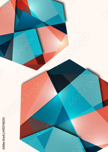 Abstract business template. Brochure layout, annual report with modern cover design, poster, A4 flyer with colored hexagons, divided into parts. Vector