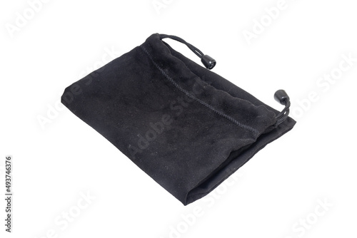 Black suede pouch isolated on white background. Suitable for cosmetic equipment