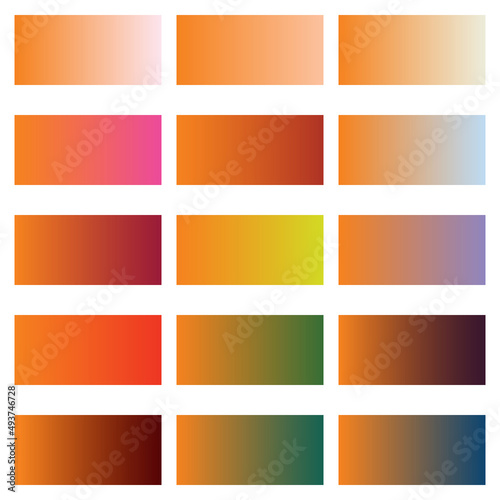 Bright gradient backgrounds. Color transition from orange to other colors. Editable file, color replacement and resizing. © Anastasia Tikhonova