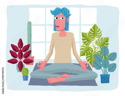 Woman Meditating Doing Yoga Pilates Illustration