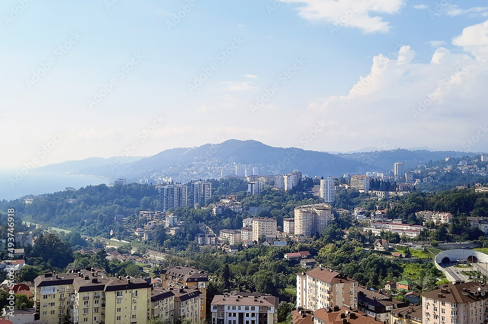 Sochi, Russia– August 03, 2021: Sochi view, Russia. Beautiful view of the city from above.