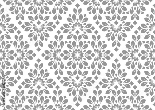 Fototapeta Naklejka Na Ścianę i Meble -  Flower geometric pattern. Seamless vector background. White and gray ornament.