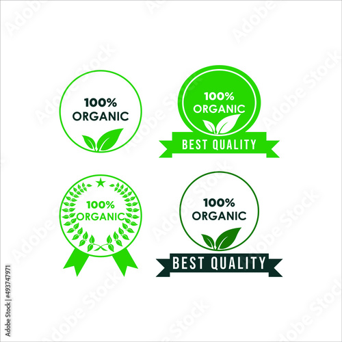 set of green stamp for organic product sticker