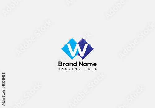  Abstract W letter modern initial Tech logo design	