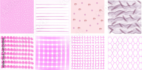 Set of modern patterns with watercolor strokes of pink, beige and white.Use for web design,patterns,banners.Vector.