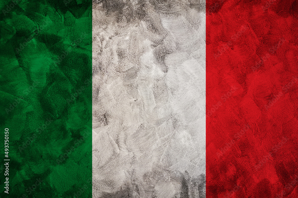 Italy flag on concrete cement wall textured background