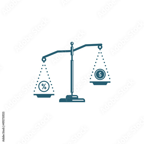 Percent and money scales icon. Salary and benefit balance concept.  Vector