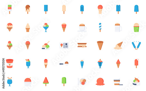 set of ice cream line icons, summer, dessert, sweet
