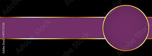 purple colored ribbon banner with round banner with gold frame on black background