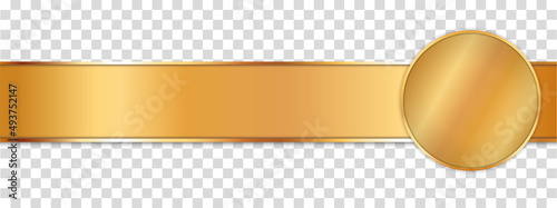 gold colored ribbon banner with round banner with gold frame on transparent background