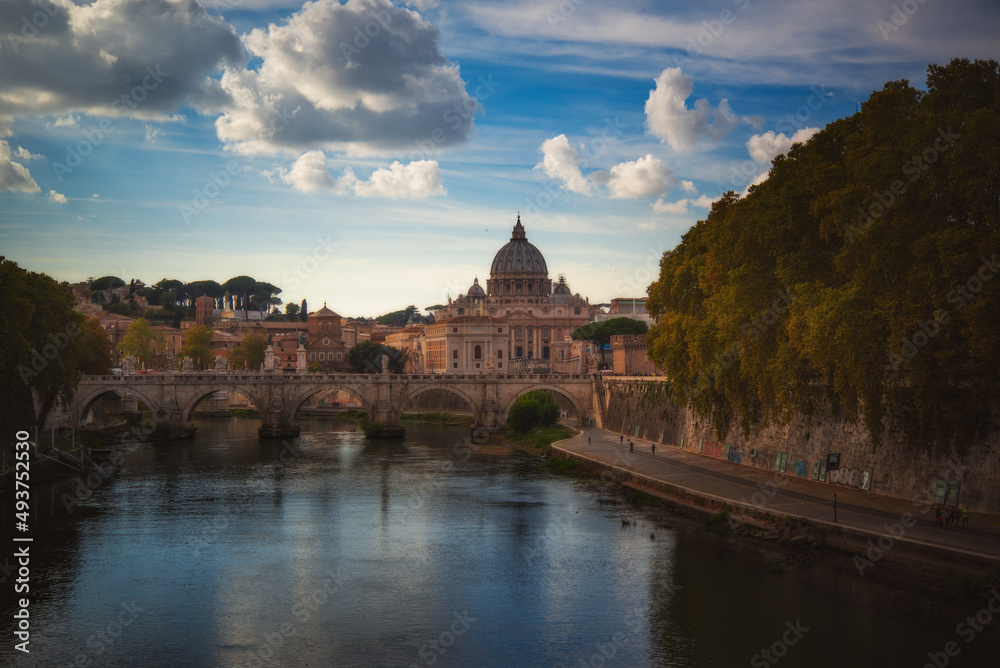 Scenery of Rome with the bridge over Tiberis