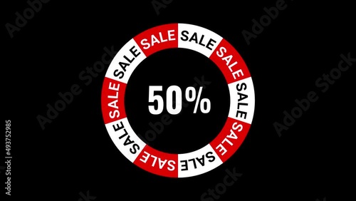 50% discount for holiday and seasonal sales. Promotional offer with alpha channel. Transparent background. Timer for Black Friday. Advertising animation for social media posts, stories. Modern