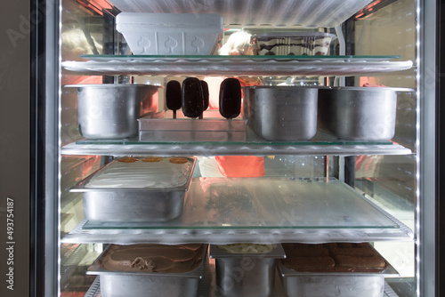 fridge with desserts