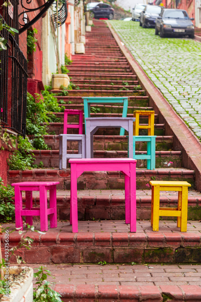 Colorful Houses in old city Balat. Balat is popular touristic destination in Istanbul