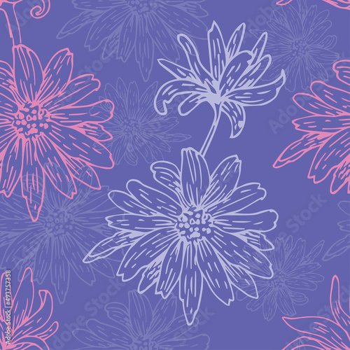 Seamless floral pattern very peri color. Vector illustration wallpaper. 