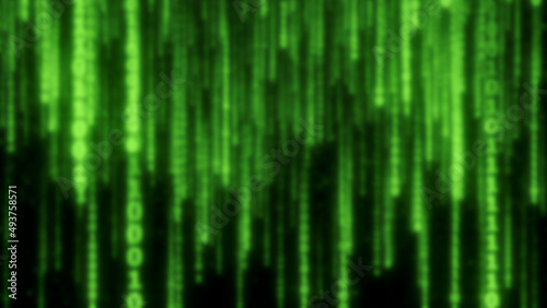 Lines of green blurred letters falling 