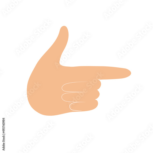 Pointing gesture. Hand gun with one finger extended. Finger gun sign. Vector flat illustration