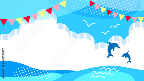 海と青空の風景イラスト