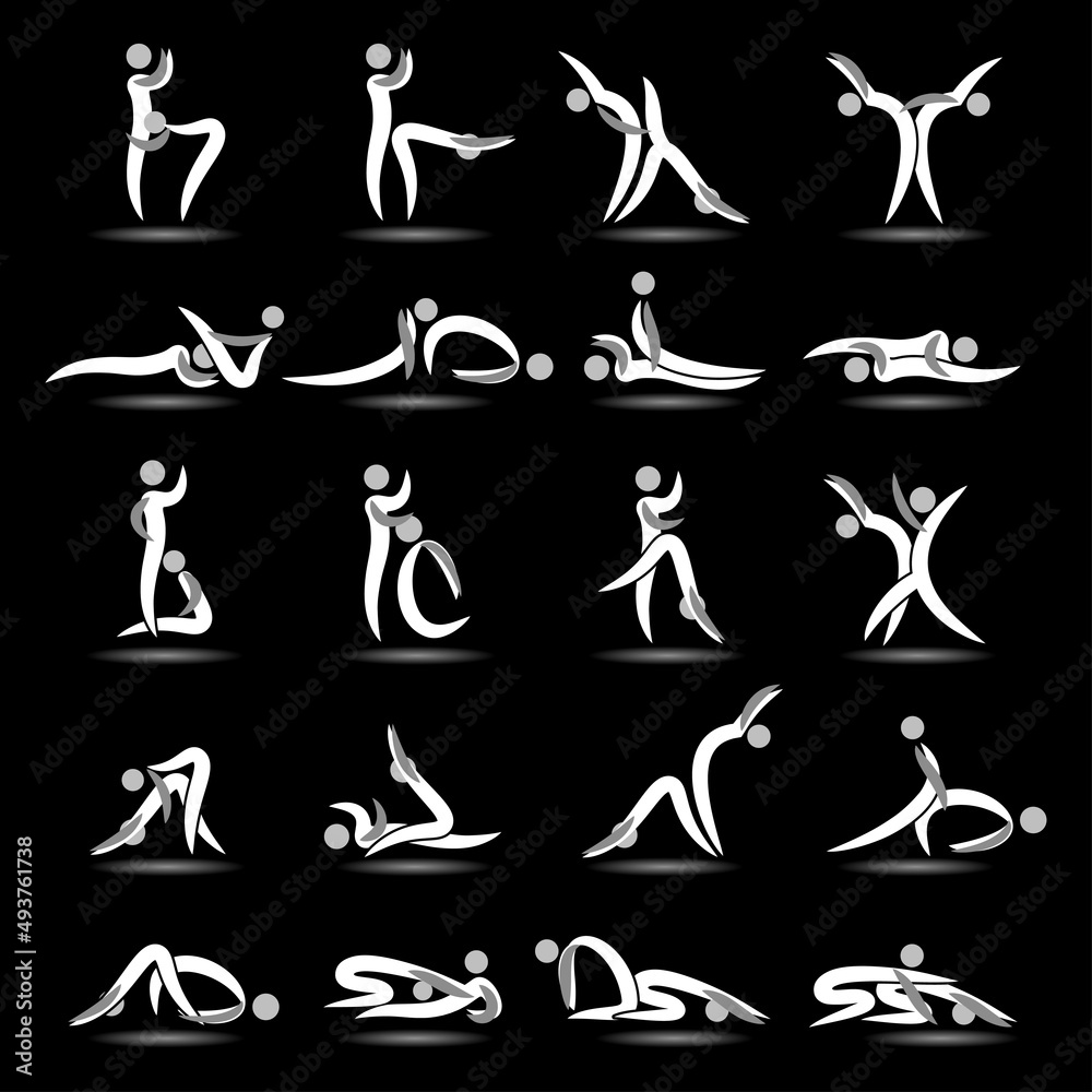 Kama Sutra sex pose man and woman in love. BDSM. Yoga time to sex. Vector illustration