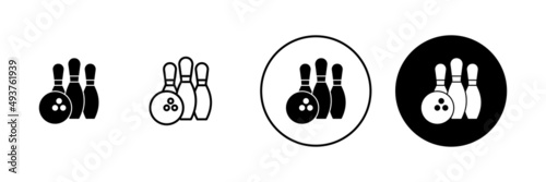 Bowling icons set. bowling ball and pin sign and symbol.