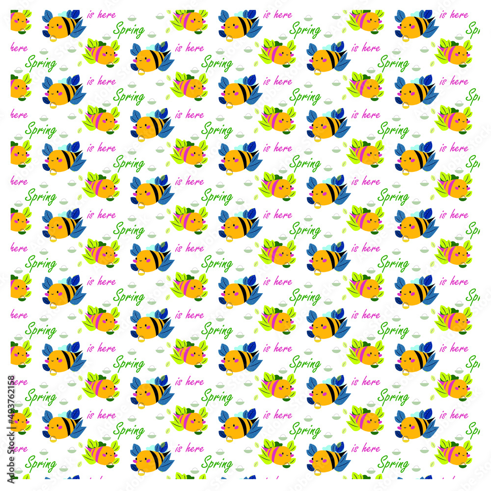 Bees Seamless pattern with honey, flowers, on white background vector illustration. Cute cartoon honey print. It can be used for wallpapers, cards, patterns for clothes web social poster banner card Bees Seamless pattern with honey, flowers, on white background vector illustration. Cute cartoon honey print. It can be used for wallpapers, cards, patterns for clothes web social poster banner card