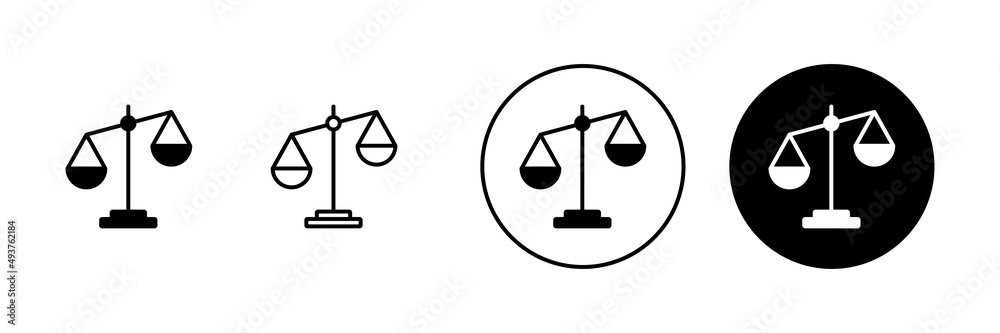 Scales icons set. Law scale icon. Justice sign and symbol Scales icons set. Law scale icon. Justice sign and symbol