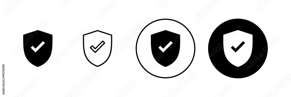 Shield check mark icons set. Protection approve sign. Insurance icon Shield check mark icons set. Protection approve sign. Insurance icon