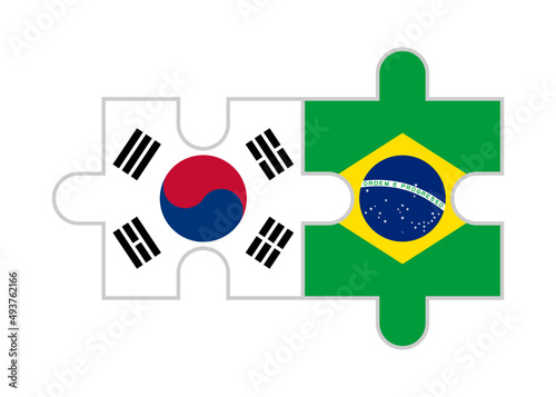 puzzle pieces of south korea and brazil flags. vector illustration isolated on white background