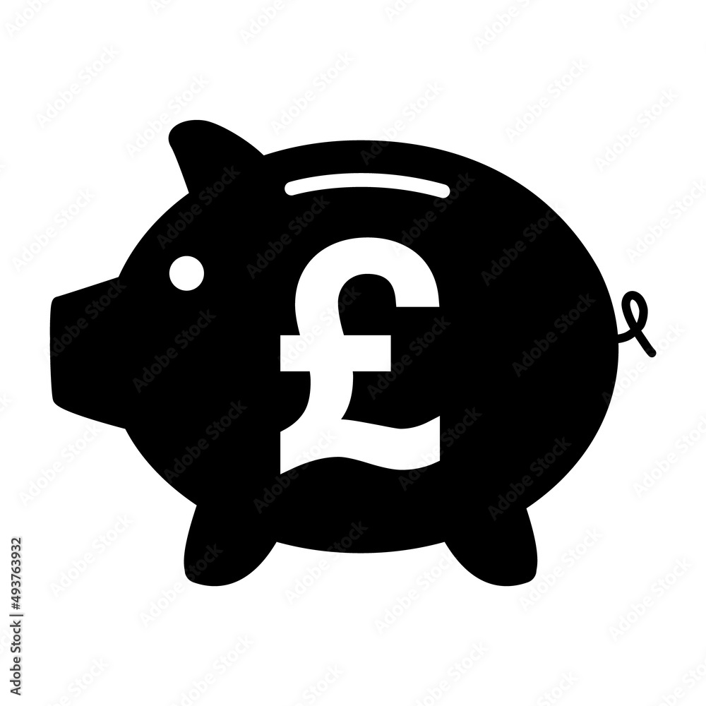 Piggy bank flat icon, sign vector with pound web symbol. Money income, economic graphic button Piggy bank flat icon, sign vector with pound web symbol. Money income, economic graphic button