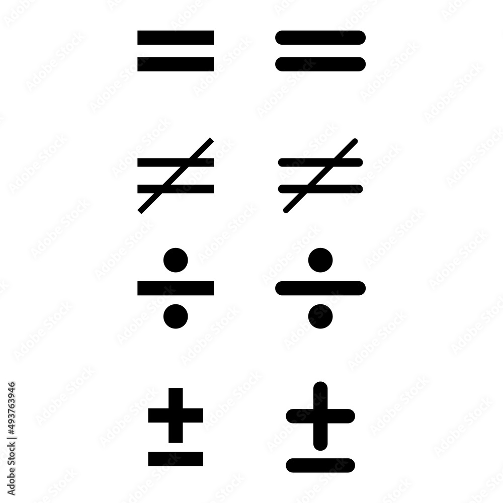 Set of equal and not equal mathematics symbol, education maths icon, web element vector illustration design, finance sign Set of equal and not equal mathematics symbol, education maths icon, web element vector illustration design, finance sign
