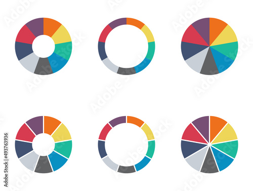 Infographic pie chart set. Cycle presentation diagam of collection 9 section. Vector isolated on white background