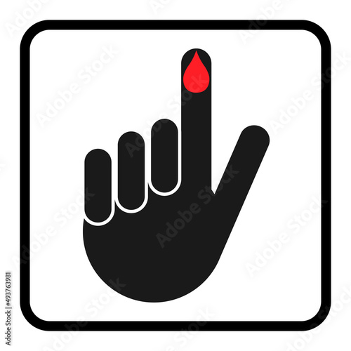 Hand finger with drop blood icon, medical health test symbol, control measurement vector illustration