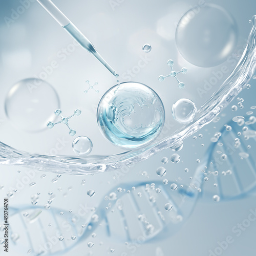 Cosmetic pipette with Cosmetic Essence, Liquid drop on a white background photo