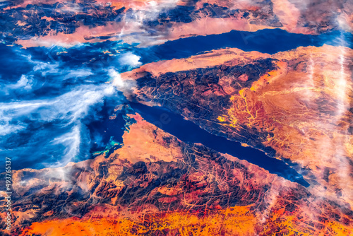 Coastline in the Red Sea. Digital Enhancement. Elements by NASA