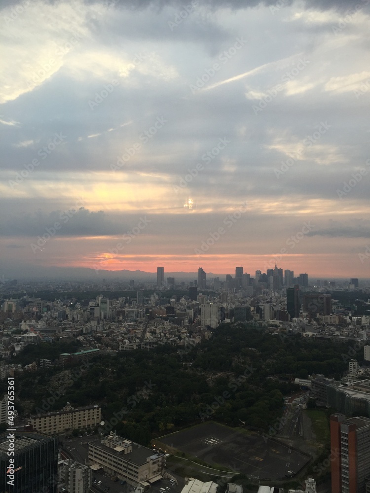 sunset over the city of Tokyo