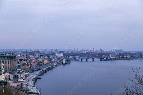 city scape in Kiev. beautiful sunset, blue sky with clouds