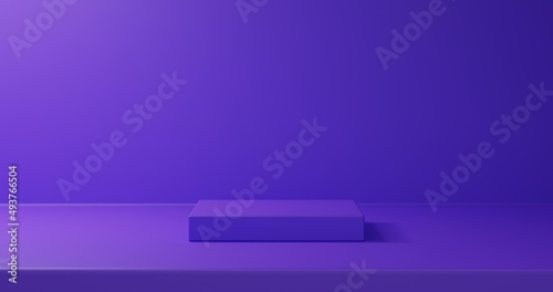 Realistic 3D purple round corner cube pedestal or stand podium. 3D abstract studio room geometric platform design. Minimal wall scene for cosmetic Products showcase, Promotion display. © arif shah