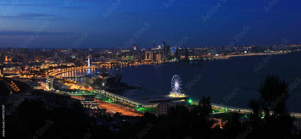 Night bay of the city of Baku.