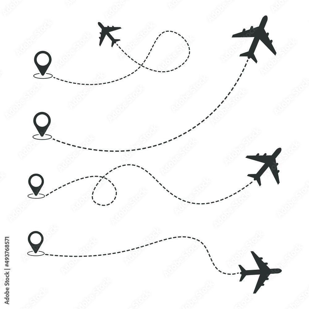 Airplane dashed line map from point Airplane dashed line map from point
