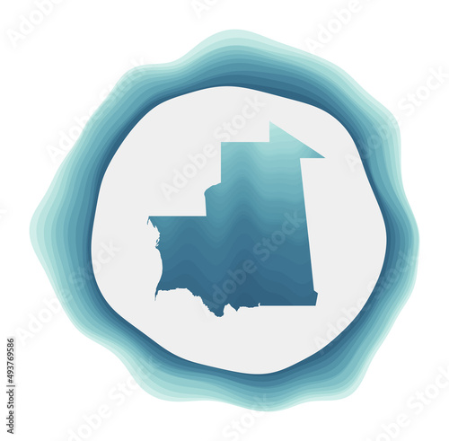 Mauritania logo. Badge of the country. Layered circular sign around Mauritania border shape. Astonishing vector illustration.