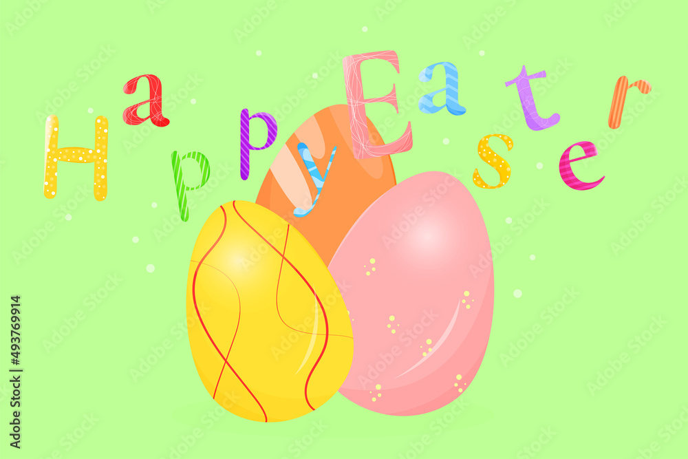 Cute Easter egg with a bright and cheerful phrase Happy Easter. Postcard or invitation template painted Easter Eggs for calligraphy