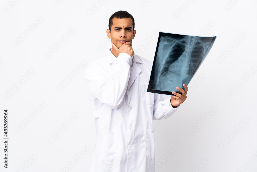 African American traumatologist over isolated whitebackground laughing African American traumatologist over isolated whitebackground laughing